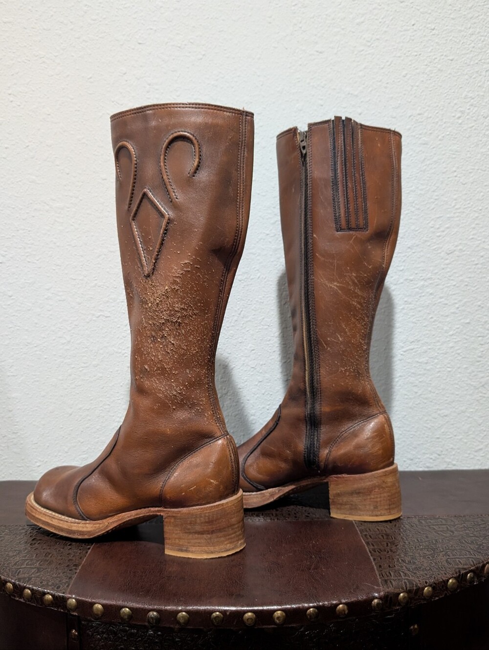 Vintage Frye Black Label Brown Leather Tall Boots Handcrafted USA Size 7B - Picture 11 of 16